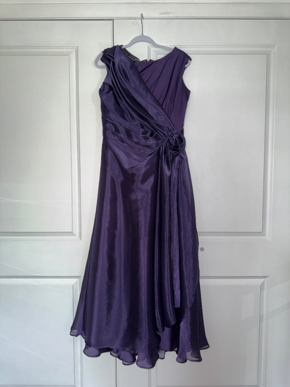 Purple Draped Rosette Formal Gown Mother of the Bride Chiffon Maxi